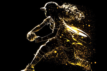 Fototapeta premium baseball with golden silhouette, ai