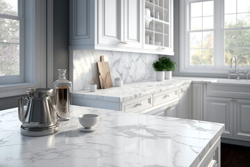 Kitchen white marble countertop