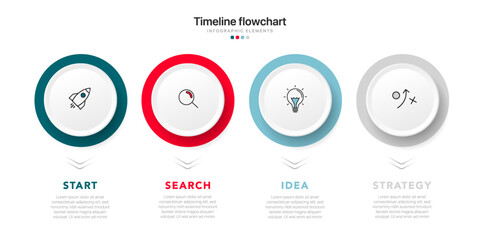 Timeline infographic design with 4 options or steps. Infographics for business concept. Can be used for presentations workflow layout, banner, process, diagram, flow chart, info graph, annual report.