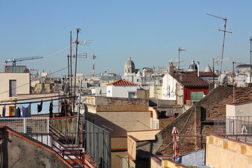 Fototapeta na wymiar Barcelona, Catalunya, Spain, 03282017: Rooftop view of Barcelona city.