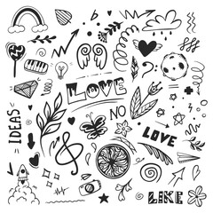 Doodle Design Elements Vector set. Set of creativity doodles