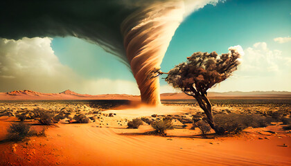 tornado in the desert, illustrating the power of nature.  Generative AI.