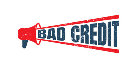 megaphone Bad Credit stamp, red grunge texture