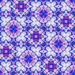  Bright Red Blue white vibrant watercolor batik azulejos tile background. Seamless coastal blur linen effect geometric mosaic effect.Boho Patchwork nautical masculine all over summer fashion repeat.