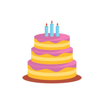 Colorful birthday cake with candles. Cartoon style. Vector illustration.