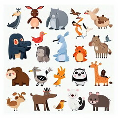 Set of cartoon animal, cute characters ,vector illustration, white background, Made by AI,Artificial intelligence