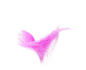 Small size purple Sand flying explosion, violet sands grain wave explode. Abstract cloud fly. purple colored sand splash throwing in Air. White background Isolated high speed shutter, throwing freeze
