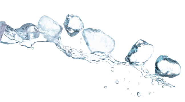 Ice Cubes explosion flying, crystal clear ice wave floating, fall down in air. Ice Brick block cube is frozen water healthy thirsty. White background Isolated high speed shutter, freeze stop motion - Powered by Adobe