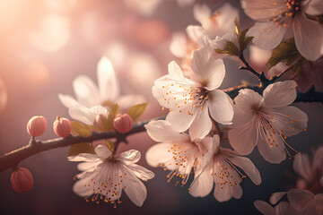 Obraz na płótnie Canvas Generative AI. Cherry blossoms in full bloom, spring background