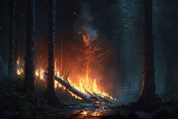 fire in the forest Generative AI