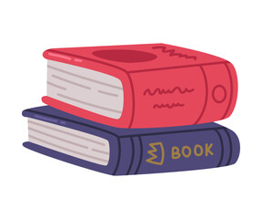 Two hardback books. Textbooks pile, school education, bookstore, library, university cartoon vector illustration