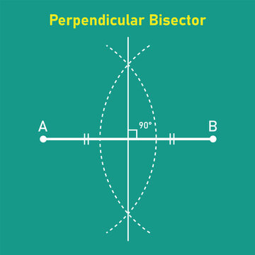 Perpendicular bisector of a segment in mathematics. Vector illustration isolated on chalkboard.