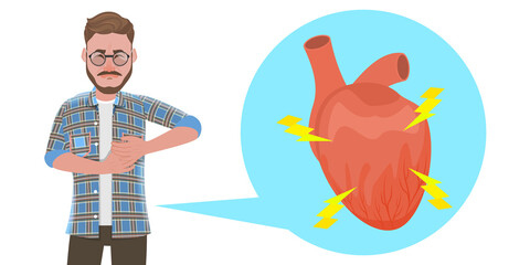 3D Flat  Conceptual Illustration of Heart Attack Symptoms