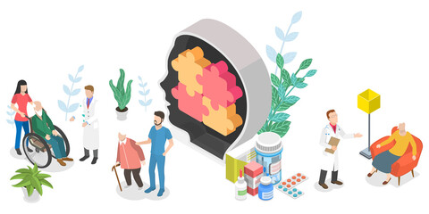 3D Isometric Flat Conceptual Illustration of Alzheimer Disease
