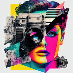 Creative woman concept. 80s style art collage. Generative AI - obrazy, fototapety, plakaty