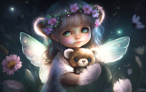 Little fairy, blue, night, wings, art, cute, girl, fairy, pink, firefly,  fantasy, luminos, cris delara, delaraart HD wallpaper | Pxfuel