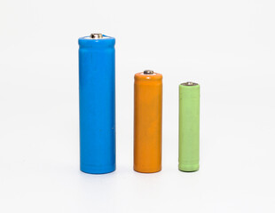 Rechargeable Different sizes of batteries AA, AAA and 18650