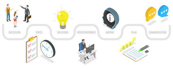 3D Isometric Flat  Conceptual Illustration of Team Collaboration