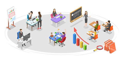 3D Isometric Flat  Conceptual Illustration of Team Collaboration In Office