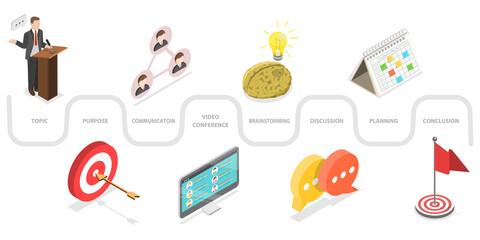 3D Isometric Flat  Conceptual Illustration of Business Meeting