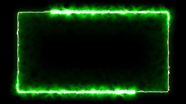 green fire effect frame animation. repetition of burning fire effect. Flame rectangle border blazing
