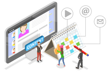 3D Isometric Flat  Conceptual Illustration of Marketing Calendar