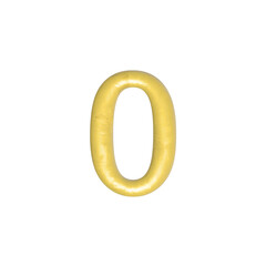 0 number gold isolated. Gold yellow metallic numbers. Foil symbol. Bright metallic 3D, realistic vector illustration
