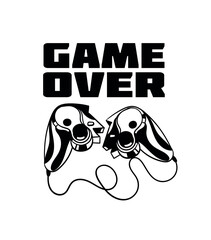 Game logo black. Lost, loser, broken joystick, gamepad or controller. Failure, fail and mistake. Fashion and trend for printing on fabric. Cartoon flat vector illustration