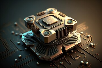 Abstrakter Cyper & Technologie Background. Chip Technik und Künstliche Intelligenz. Von Mainboard bis CPU.
