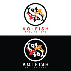 Koi Fish Logo Design, Chinese Lucky And Triumph Ornamental Fish Vector, Company Brand Gold Fish Icon