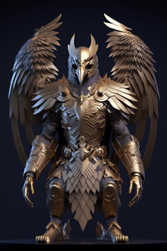 Eagle warrior in gold armor, concept art. Generative AI design