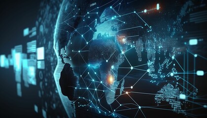 Fototapeta na wymiar Global world network and telecommunication on earth cryptocurrency and blockchain Generative AI Technology