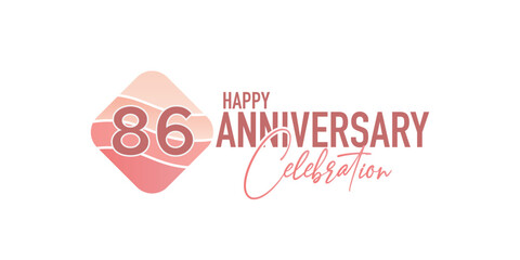 Vector 86 years anniversary logo vector illustration design celebration with pink geometric design