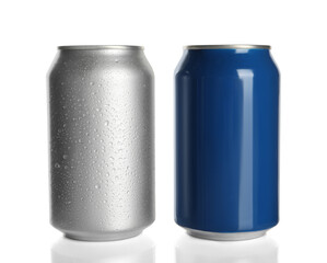 Aluminum cans on white background. Mockup for design