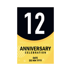 12 years anniversary invitation card design, modern design elements, white background vector design