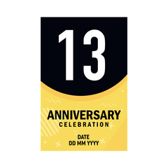 13 years anniversary invitation card design, modern design elements, white background vector design