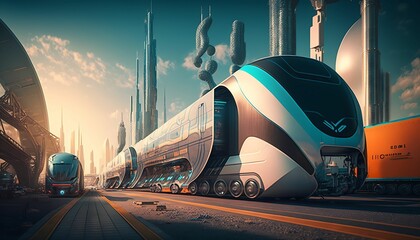 Fototapeta na wymiar Smart logistics, Innovation future of transport, Modern city with Generative AI Technology.