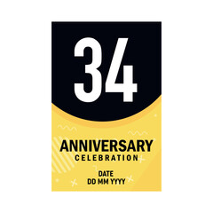 34 years anniversary invitation card design, modern design elements, white background vector design