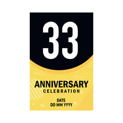 33 years anniversary invitation card design, modern design elements, white background vector design