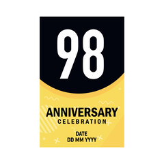98 years anniversary invitation card design, modern design elements, white background vector design