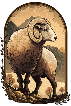 Schaf in schöner Gebirgslandschaft - Design / Tierwelt