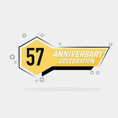 57th years anniversary logo  vector design with yellow geometric shape with gray background 