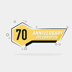 70th years anniversary logo  vector design with yellow geometric shape with gray background 