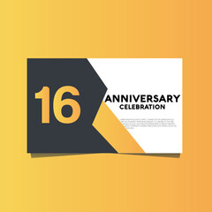 Vector 16 years anniversary celebration  anniversary celebration template design with yellow color background.