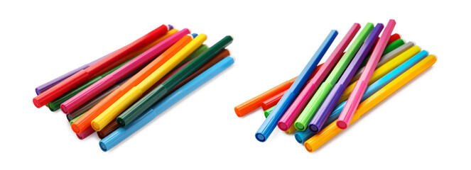 Set of many bright colorful markers on white background