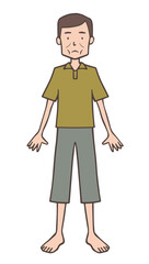裸足の痩せている中年男性、おじさん