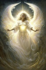 Golden Angel, AI Generated Image of a Beautiful Golden Angel Ascending into Heaven