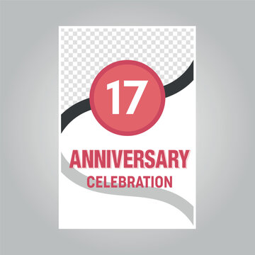17 years anniversary vector invitation card Template of invitational for print on gray background