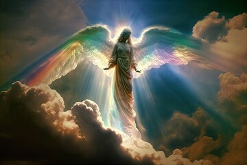 Iridescent Rainbow Angel, Ai Generated Image of a Beautiful Angel Emitting Rainbow Light