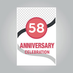 58 years anniversary vector invitation card Template of invitational for print on gray background